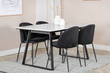 Imagine Masa de dining Estelle 140*90 - Alb / Negru+Scaun de dining Wrinkles - Picioare Negre - Catifea Neagra_4