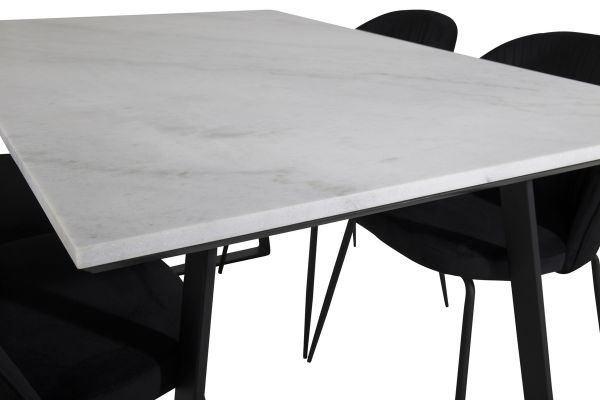 Imagine Masa de dining Estelle 140*90 - Alb / Negru+Scaun de dining Wrinkles - Picioare Negre - Catifea Neagra_4