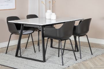 Imagine Masa de dining Estelle 140 * 90 - Alb / Negru + Scaun de dining din plastic Comfort - Picioare negre - Plastice negre_4