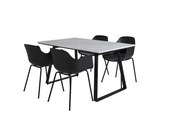 Imagine Masa de dining Estelle 140 * 90 - Alb / Negru + Scaun de dining din plastic Comfort - Picioare negre - Plastice negre_4