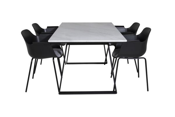 Imagine Masa de dining Estelle 140 * 90 - Alb / Negru + Scaun de dining din plastic Comfort - Picioare negre - Plastice negre_4