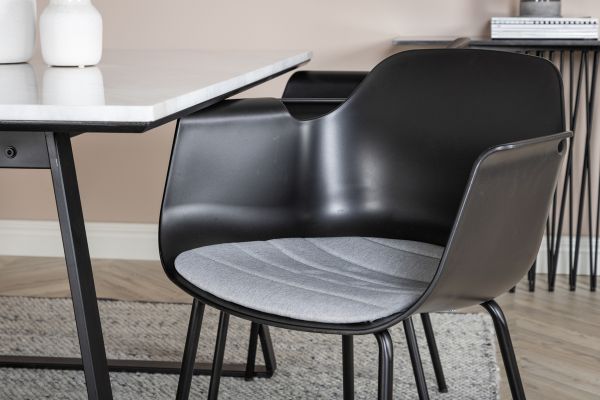 Imagine Masa de dining Estelle 140 * 90 - Alb / Negru + Scaun de dining din plastic Comfort - Picioare negre - Plastice negre_4