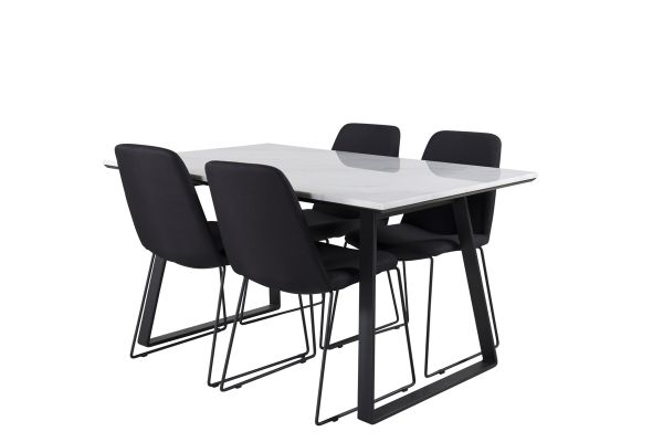 Imagine Masa de dining Estelle 140*90 - Alb / Negru+ Scaun de dining Muce - Picioare negre - Material negru_4