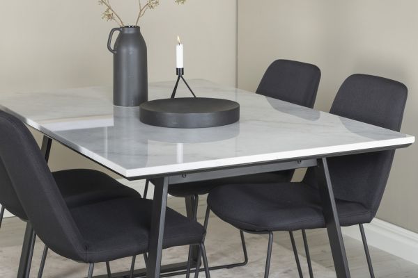 Imagine Masa de dining Estelle 140*90 - Alb / Negru+ Scaun de dining Muce - Picioare negre - Material negru_4