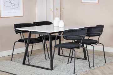 Imagine Masa de dining Estelle 140*90 - Alb / Negru+ Scaun Arrow - Picioare Negre - Catifea Neagra_4