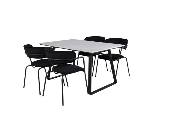 Imagine Masa de dining Estelle 140*90 - Alb / Negru+ Scaun Arrow - Picioare Negre - Catifea Neagra_4