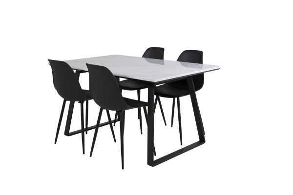 Imagine Masa de dining Estelle 140*90 - Alb / Negru + Scaun de plastic Polar - Picioare negre / Plastic negru_4