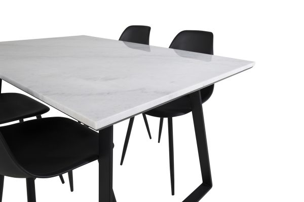 Imagine Masa de dining Estelle 140*90 - Alb / Negru + Scaun de plastic Polar - Picioare negre / Plastic negru_4