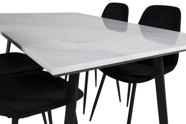 Imagine Masa de dining Estelle 140*90 - Alb / Negru + Scaun de dining Polar Diamond - Picioare Negre - Catifea Neagră_4