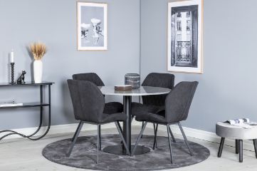 Imagine Razzia Dining Table ø106cm - Grey / Black+Gemma Dining Chair - Black Legs - Black Fabric_4