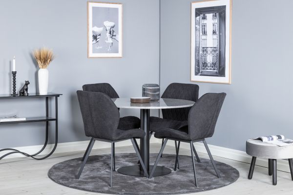 Imagine Razzia Dining Table ø106cm - Grey / Black+Gemma Dining Chair - Black Legs - Black Fabric_4