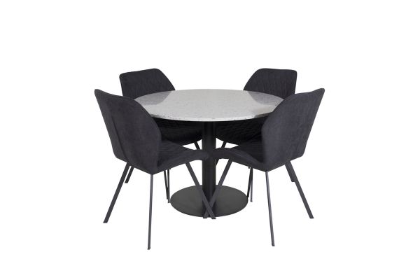 Imagine Razzia Dining Table ø106cm - Grey / Black+Gemma Dining Chair - Black Legs - Black Fabric_4