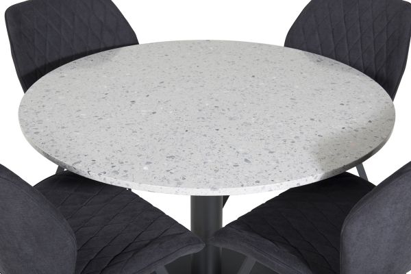 Imagine Razzia Dining Table ø106cm - Grey / Black+Gemma Dining Chair - Black Legs - Black Fabric_4