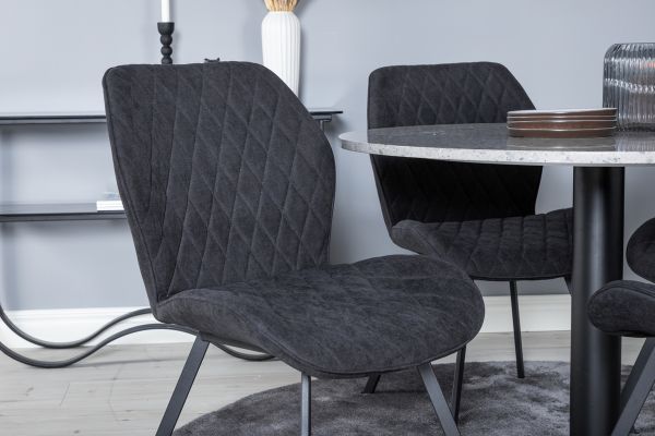 Imagine Razzia Dining Table ø106cm - Grey / Black+Gemma Dining Chair - Black Legs - Black Fabric_4