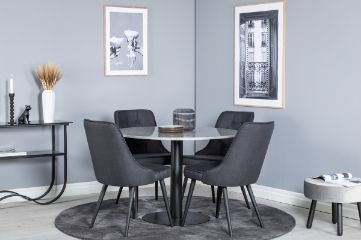 Imagine Masa de dining Razzia ø106cm - Gri / Negru + Scaun de dining de lux Velvet - Picioare negre - Material negru_4