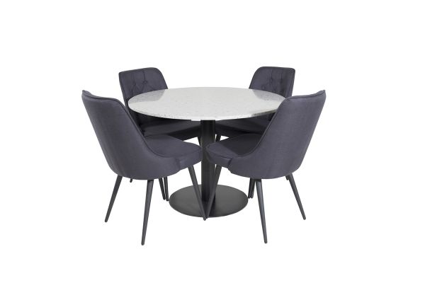 Imagine Masa de dining Razzia ø106cm - Gri / Negru + Scaun de dining de lux Velvet - Picioare negre - Material negru_4