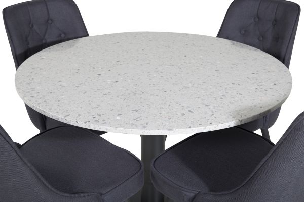 Imagine Masa de dining Razzia ø106cm - Gri / Negru + Scaun de dining de lux Velvet - Picioare negre - Material negru_4