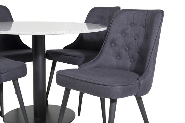 Imagine Masa de dining Razzia ø106cm - Gri / Negru + Scaun de dining de lux Velvet - Picioare negre - Material negru_4