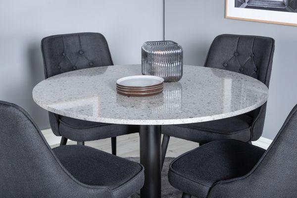 Imagine Masa de dining Razzia ø106cm - Gri / Negru + Scaun de dining de lux Velvet - Picioare negre - Material negru_4