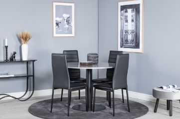 Imagine Masa de dining Razzia ø106cm - Gri / Negru + Scaun de dining cu spătar înalt subțire - Picioare negre - PU negru_4