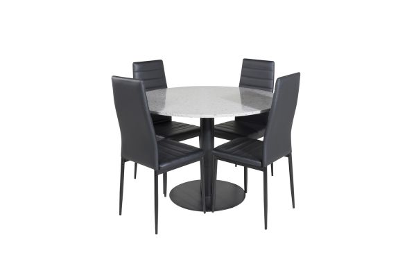 Imagine Masa de dining Razzia ø106cm - Gri / Negru + Scaun de dining cu spătar înalt subțire - Picioare negre - PU negru_4