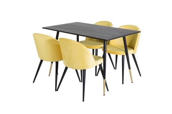 Imagine Vă rog să traduceți complet:

Masă de dining Dipp - 120 cm - Furnir negru - Picioare negre cu accente de aramă dipp + Scaun de dining Velvet - Galben / Negru_4