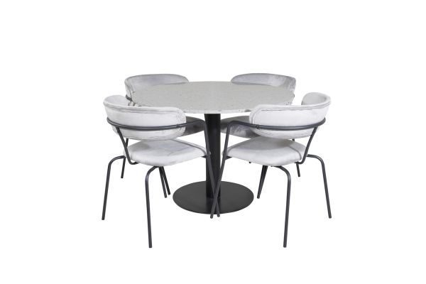 Imagine Vă rugăm să traduceți complet: Masă de dining Razzia ø106cm - Gri/Negru+Scaun Arrow - Picioare Negre - Catifea Gri_4