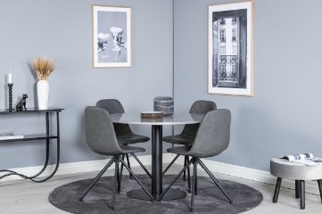 Imagine Masa de dining Razzia ø106cm - Gri / Negru+Scaun de dining Polar cu funcție de rotire - picioare negre - PU negru - cusături negre_4