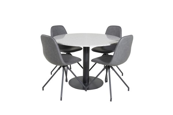 Imagine Masa de dining Razzia ø106cm - Gri / Negru+Scaun de dining Polar cu funcție de rotire - picioare negre - PU negru - cusături negre_4