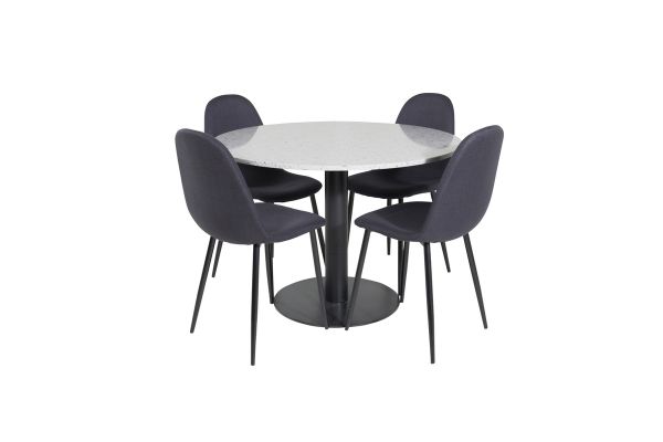 Imagine Razzia Dining Table ø106cm - Grey / Black+Polar Dining Chair - Black Legs - Black Fabric_4