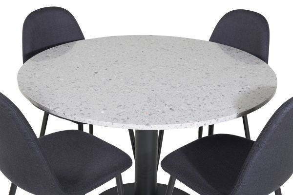 Imagine Razzia Dining Table ø106cm - Grey / Black+Polar Dining Chair - Black Legs - Black Fabric_4