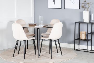 Imagine Vă rugăm să traduceți complet Silar Dining Table - Round 100 cm - "Wood Look" Melamine / Black Legs+Polar Dining Chair- Black legs / Beige Velvet (înlocuiește 19902-880)_4