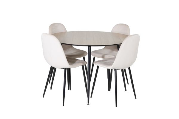 Imagine Vă rugăm să traduceți complet Silar Dining Table - Round 100 cm - "Wood Look" Melamine / Black Legs+Polar Dining Chair- Black legs / Beige Velvet (înlocuiește 19902-880)_4