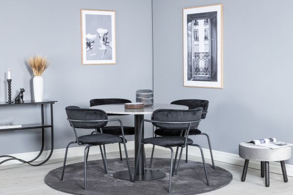 Imagine Razzia Dining Table ø106cm - Grey / Black+Arrow armchair - Black Legs - Black Velvet_4