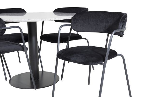 Imagine Razzia Dining Table ø106cm - Grey / Black+Arrow armchair - Black Legs - Black Velvet_4