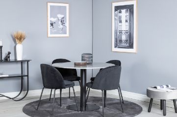 Imagine Masa de dining Razzia ø106cm - Gri / Negru + Scaun de dining Wrinkles - Picioare Negre - Catifea Neagră_4