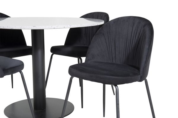 Imagine Masa de dining Razzia ø106cm - Gri / Negru + Scaun de dining Wrinkles - Picioare Negre - Catifea Neagră_4