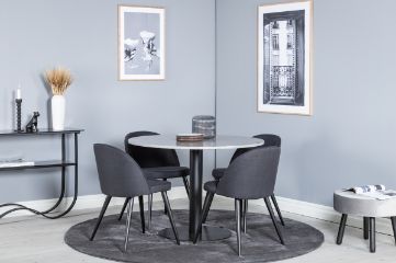 Imagine Traduceți complet Tabel de dining Razzia ø106cm - Gri / Negru + Scaun de dining Velvet - Picioare negre - Pânză neagră_4