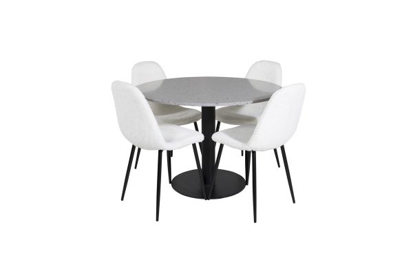 Imagine Masa de dining Razzia ø106cm - Gri / Negru+ Scaun de dining Polar Fluff - Picioare Negre - Alb Teddy _4