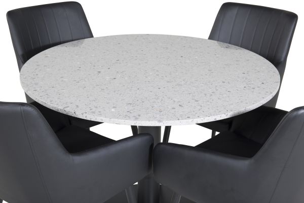 Imagine Masa de dining Razzia 106cm - Terazzo Gri / Negru + Scaun de dining Comfort - Stejar / Negru _4