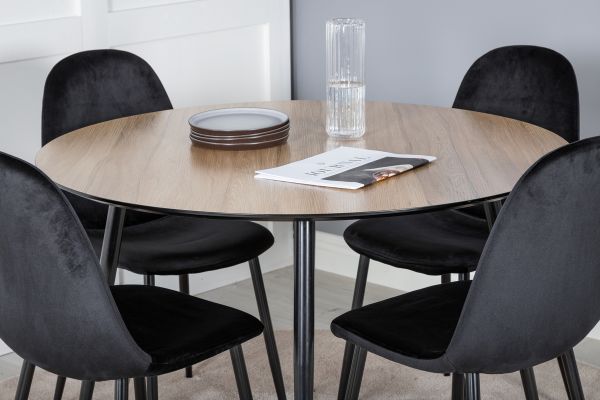 Imagine Silar Dining Table - Round 100 cm - "Wood Look" Melamine / Black Legs+Polar Dining Chair - Black legs / Black Velvet (ersätter 19902-888)_4