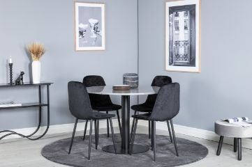 Imagine Vă rugăm să traduceți complet Razzia Dining Table ø106cm - Grey / Black + Polar Diamond Dining Chair - Black Legs - Black Velvet_4