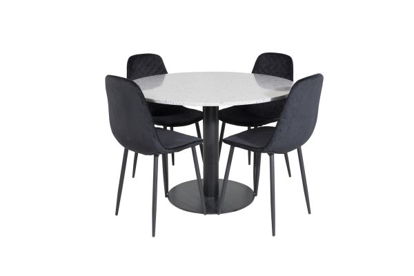 Imagine Vă rugăm să traduceți complet Razzia Dining Table ø106cm - Grey / Black + Polar Diamond Dining Chair - Black Legs - Black Velvet_4