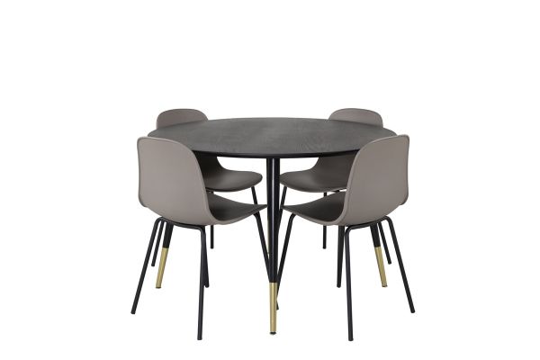 Imagine Masa de dining Dipp - 115cm - Negru / Laiton Negru + Scaun de dining Arctic - Picioare Negre - Plastic Caqui_4