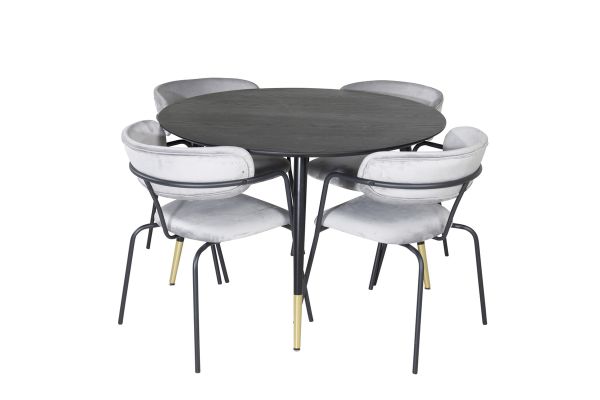 Imagine Vă rugăm să traduceți complet Tabelul de dining Dipp - 115cm - Negru / Cupru Negru și Scaunul Arrow - Picioare Negre - Catifea Gri_4