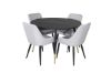 Imagine Masă de dining Dipp - 115cm - Negru / Messing negru+ Scaun de dining Plaza - Picioare negre - Stofă gri deschis_4