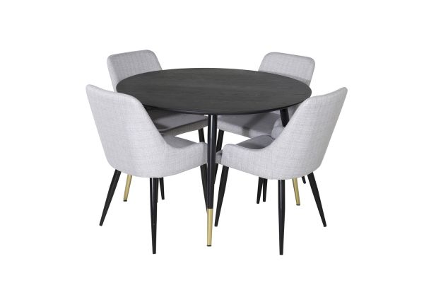 Imagine Masă de dining Dipp - 115cm - Negru / Messing negru+ Scaun de dining Plaza - Picioare negre - Stofă gri deschis_4