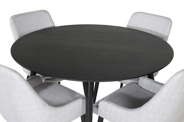 Imagine Masă de dining Dipp - 115cm - Negru / Messing negru+ Scaun de dining Plaza - Picioare negre - Stofă gri deschis_4