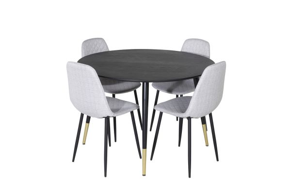 Imagine Masa de Dining Dipp - 115cm - Negru / Negru Brass+ Scaun de Dining Polar Diamond - Picioare Negre - Material Gri_4