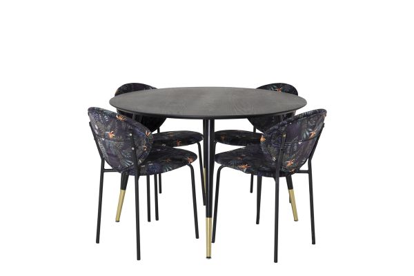 Imagine Va rog să traduceți complet Tabel de Dining Dipp - 115cm - Negru / Alama neagra + Scaun de Dining Vault - Picioare negre - Material imprimat cu flori negre_4